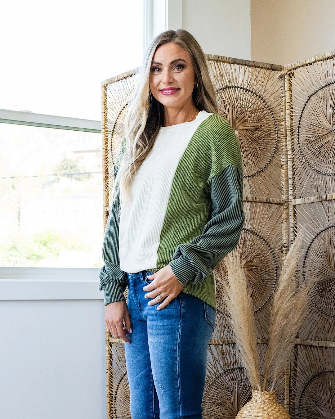 Aaliyah Color Block Corded Top - Olive