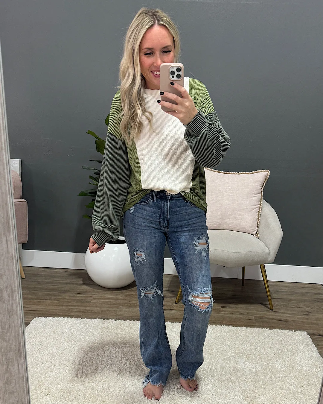 Aaliyah Color Block Corded Top - Olive