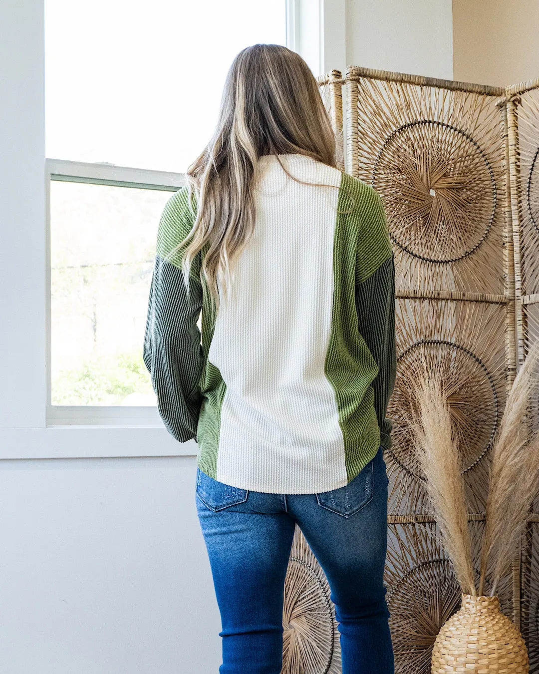 Aaliyah Color Block Corded Top - Olive