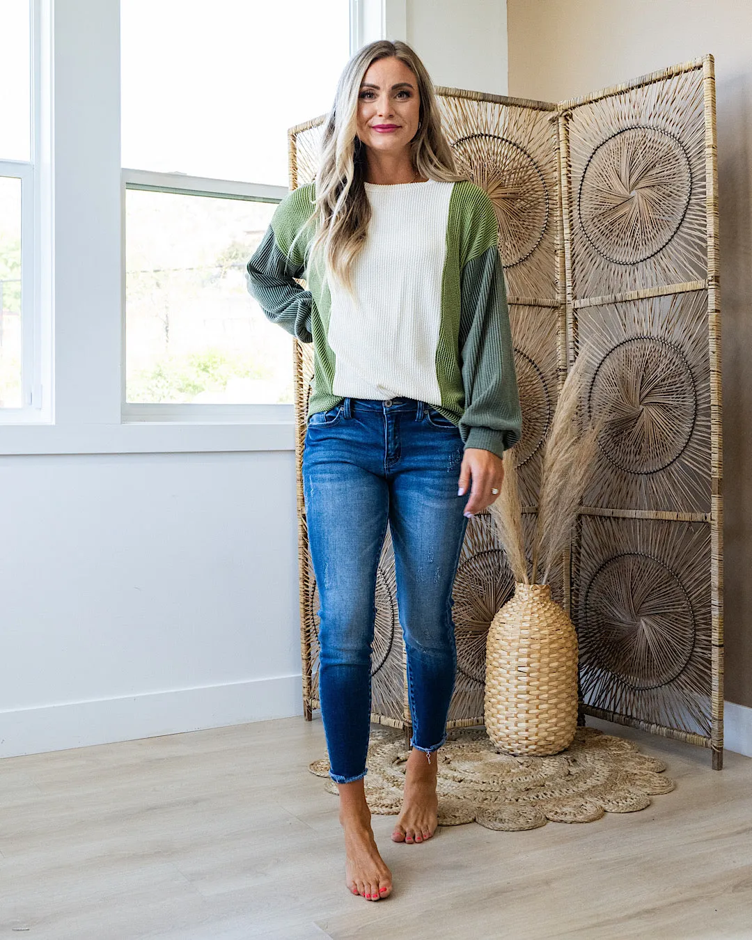 Aaliyah Color Block Corded Top - Olive