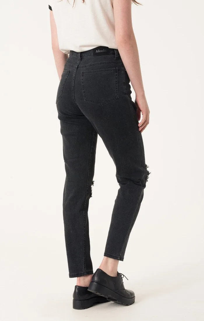 Afends Womens Beat Luckies - Stone Black - High Waist Slim Jeans