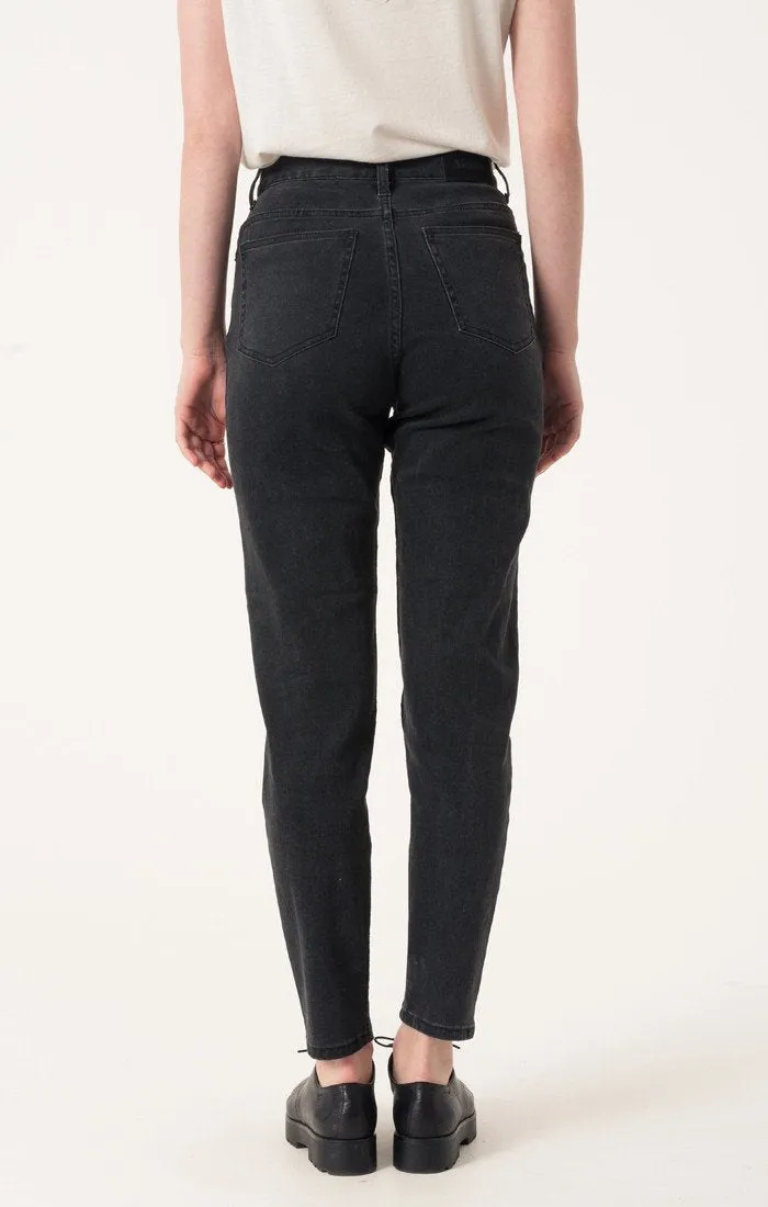 Afends Womens Beat Luckies - Stone Black - High Waist Slim Jeans