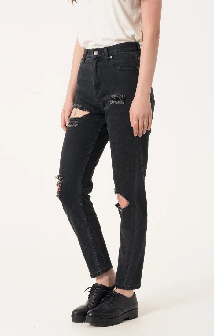 Afends Womens Beat Luckies - Stone Black - High Waist Slim Jeans