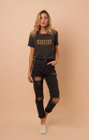 Afends Womens Beat Luckies - Stone Black - High Waist Slim Jeans