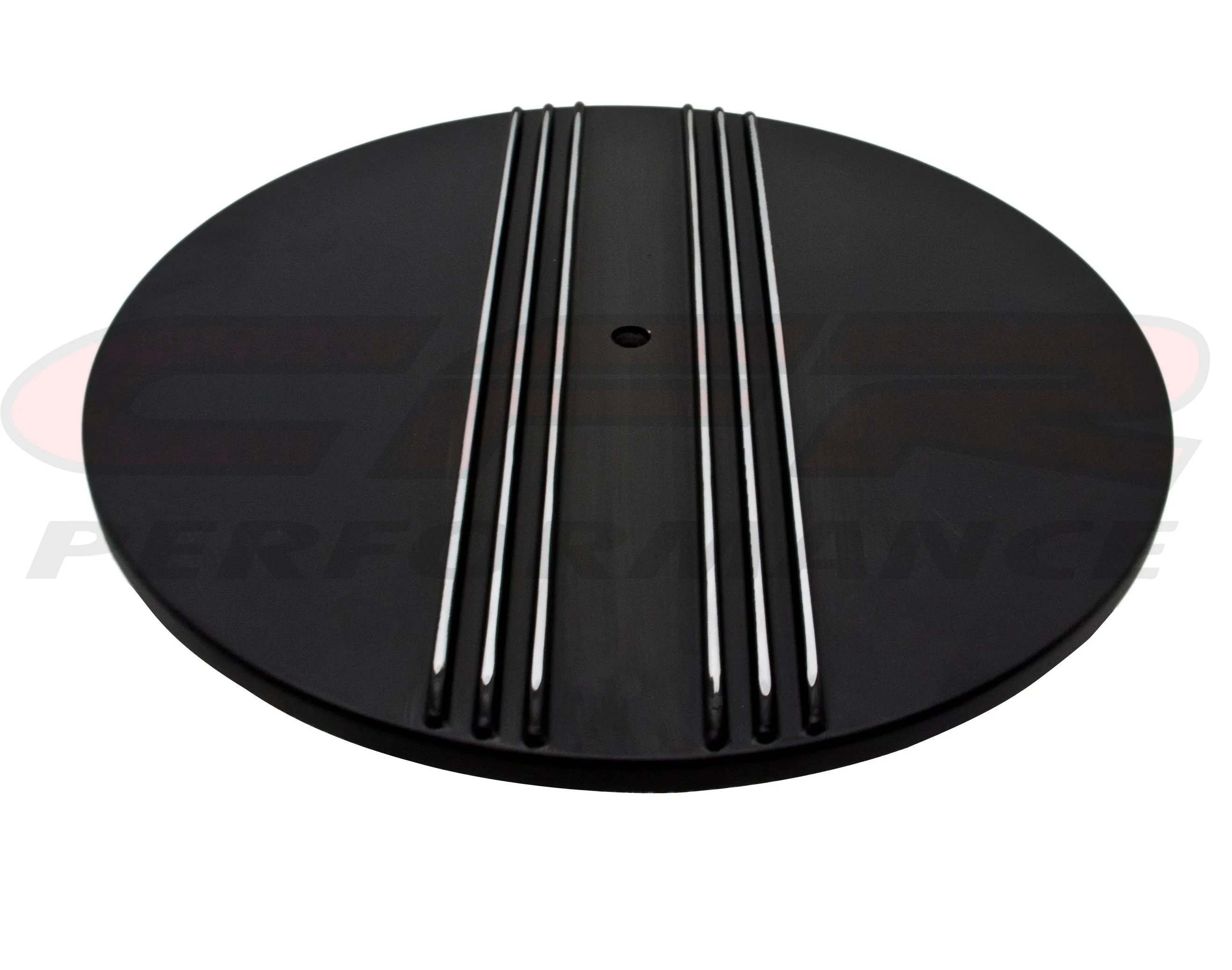 ALUMINUM 14" ROUND AIR CLEANER TOP POLISHED PARTIAL FINNED - BLACK
