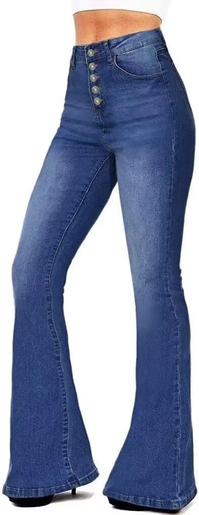 AMRSPENG Women's Black Bell Bottom Jeans: High Waist Flare Bootcut Stretch Slimming Jeans for Women