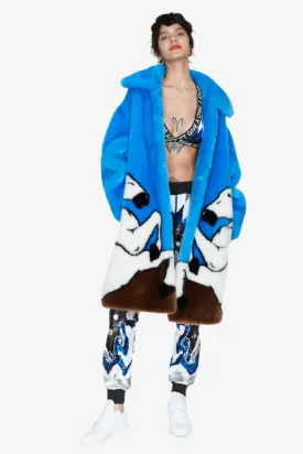 Blue Horses Faux Fur Midi Coat