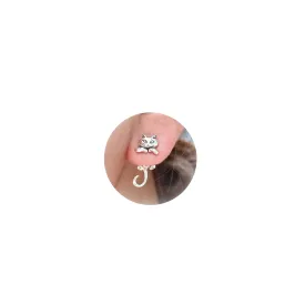 Cat Earrings Stud Cute Cat Lover Gifts for Women Silver Frog Cuff Earrings Unique Gifts Fun Animal Earrings Cat Themed Gifts Jewelry for Women