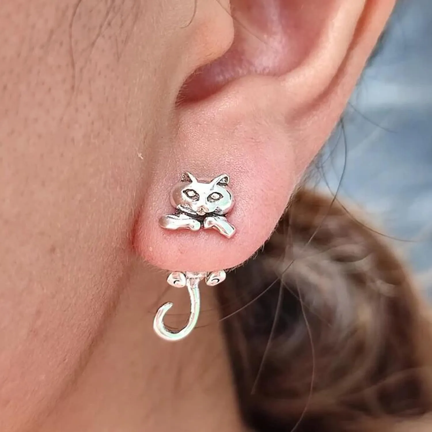 Cat Earrings Stud Cute Cat Lover Gifts for Women Silver Frog Cuff Earrings Unique Gifts Fun Animal Earrings Cat Themed Gifts Jewelry for Women