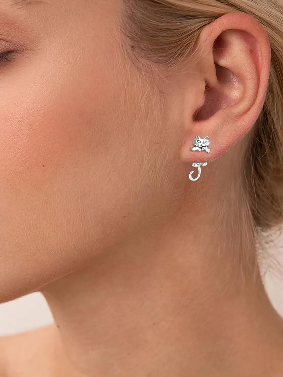 Cat Earrings Stud Cute Cat Lover Gifts for Women Silver Frog Cuff Earrings Unique Gifts Fun Animal Earrings Cat Themed Gifts Jewelry for Women