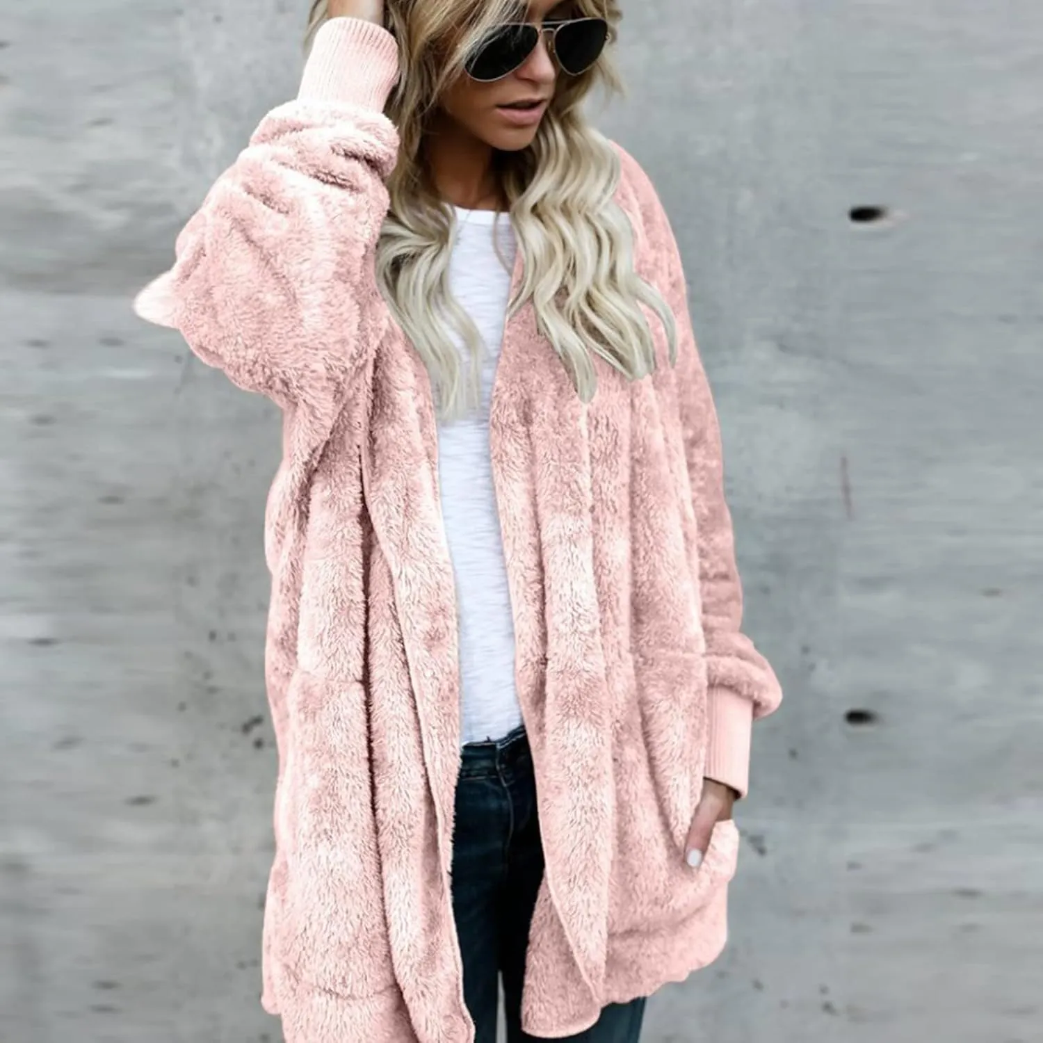 ChicCrate Women's Winter Coat 2025 Sherpa Fleece Shearling Trendy Jackets Warm Clothes Oversized Open Front Cardigan Outwear