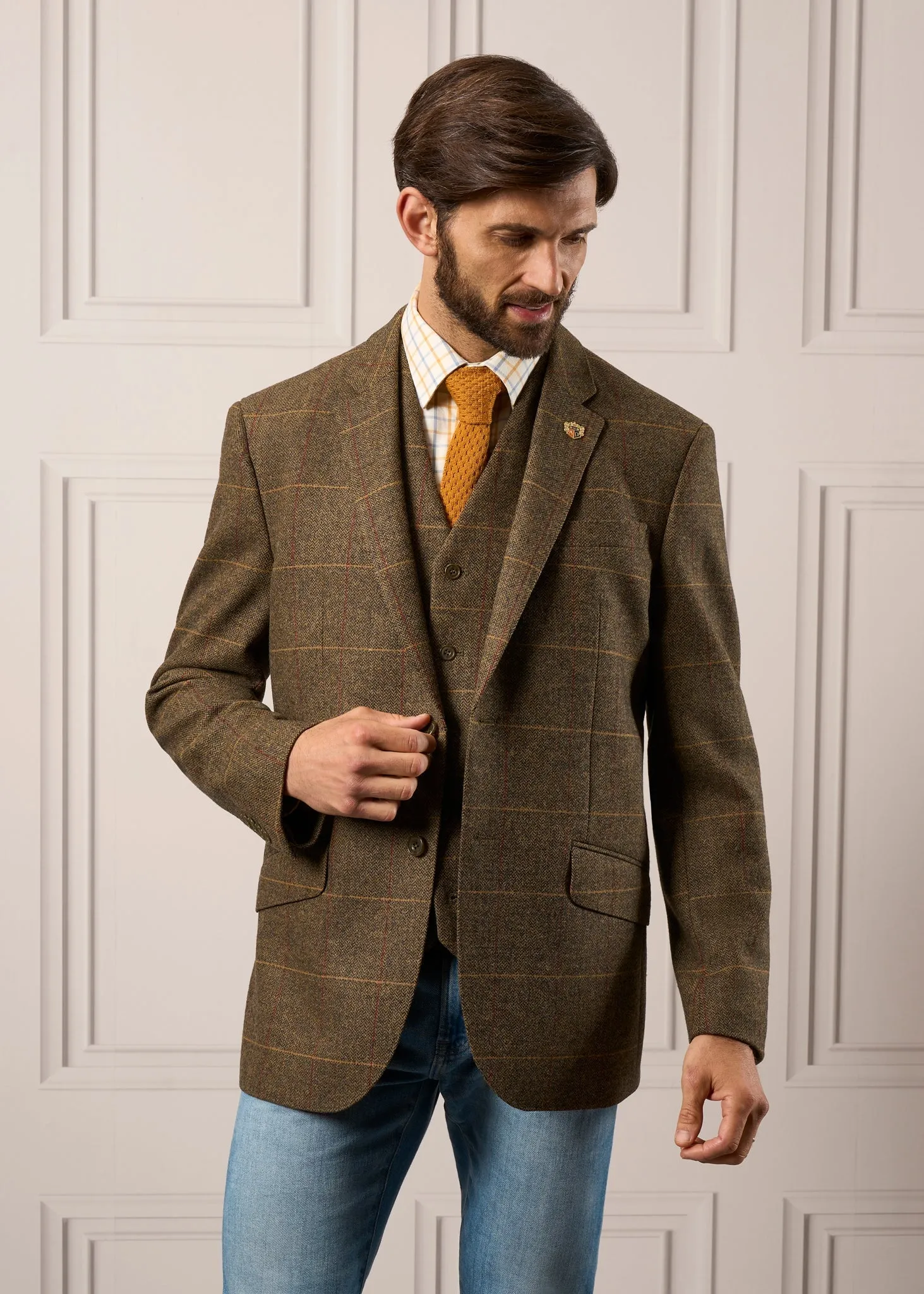 Combrook Men's Tweed Lined-Back Waistcoat In Teak - Regular Fit