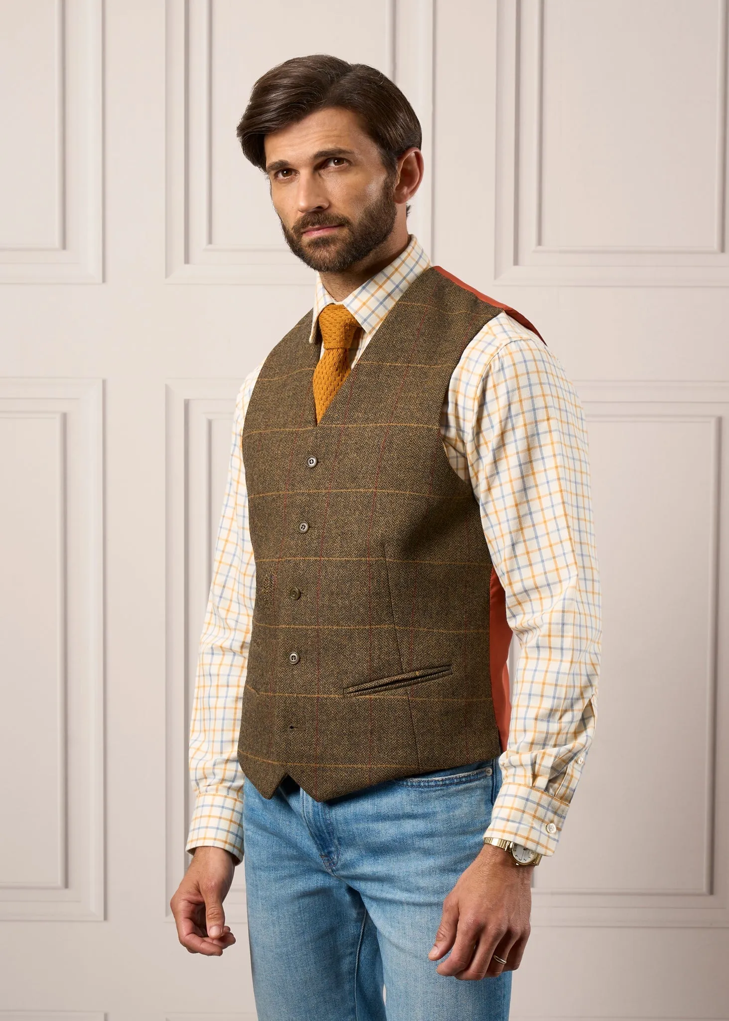 Combrook Men's Tweed Lined-Back Waistcoat In Teak - Regular Fit