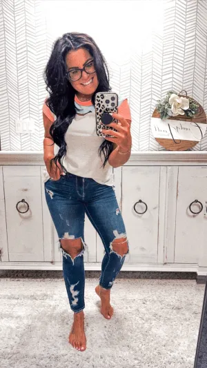 Coral/Mint Color Block Top