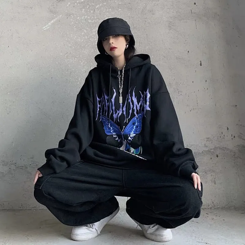 Cosplay Hoodies Harajuku Vintage Streetwear Tops Spring Long Sleeve Butterfly Print Sweatshirt Women Men Clothing
