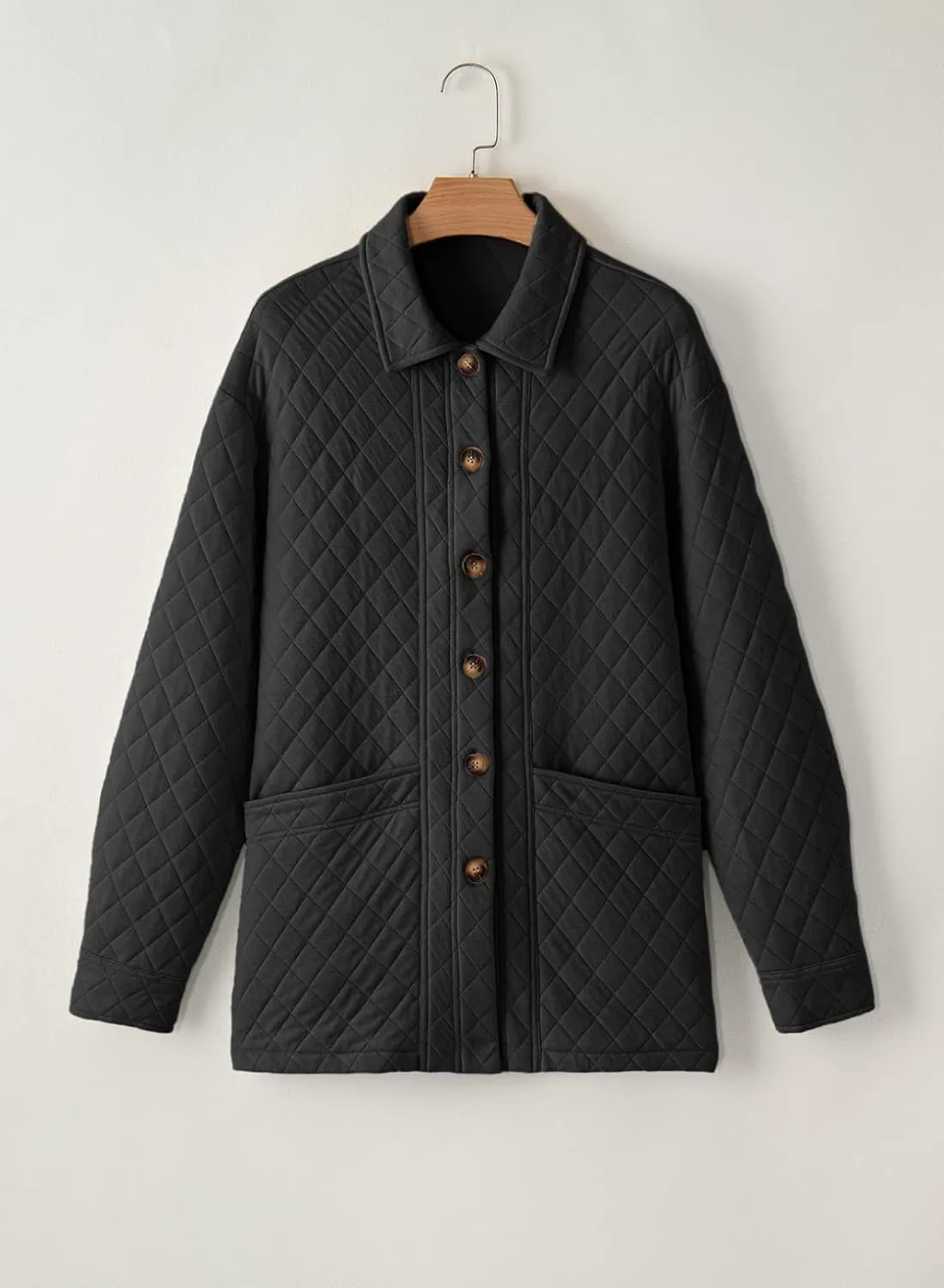 Dokotoo Casual Quilted Jackets for Women Button Down Collared Long Sleeve Shirts Spring Jackets with Pockets 2025