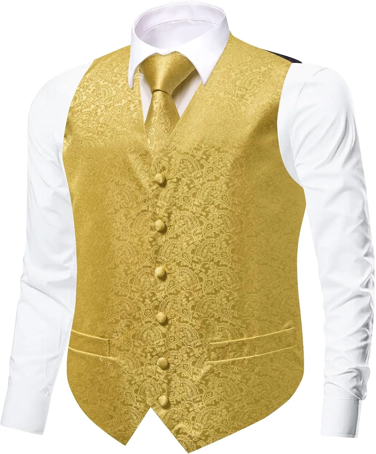 Dubulle Mens Suit Vest and Tie Set Paisley Floral Silk V-neck Waistcoats for Men with Necktie Wedding Tuxedo