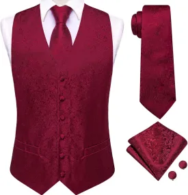 Dubulle Mens Suit Vest and Tie Set Paisley Floral Silk V-neck Waistcoats for Men with Necktie Wedding Tuxedo