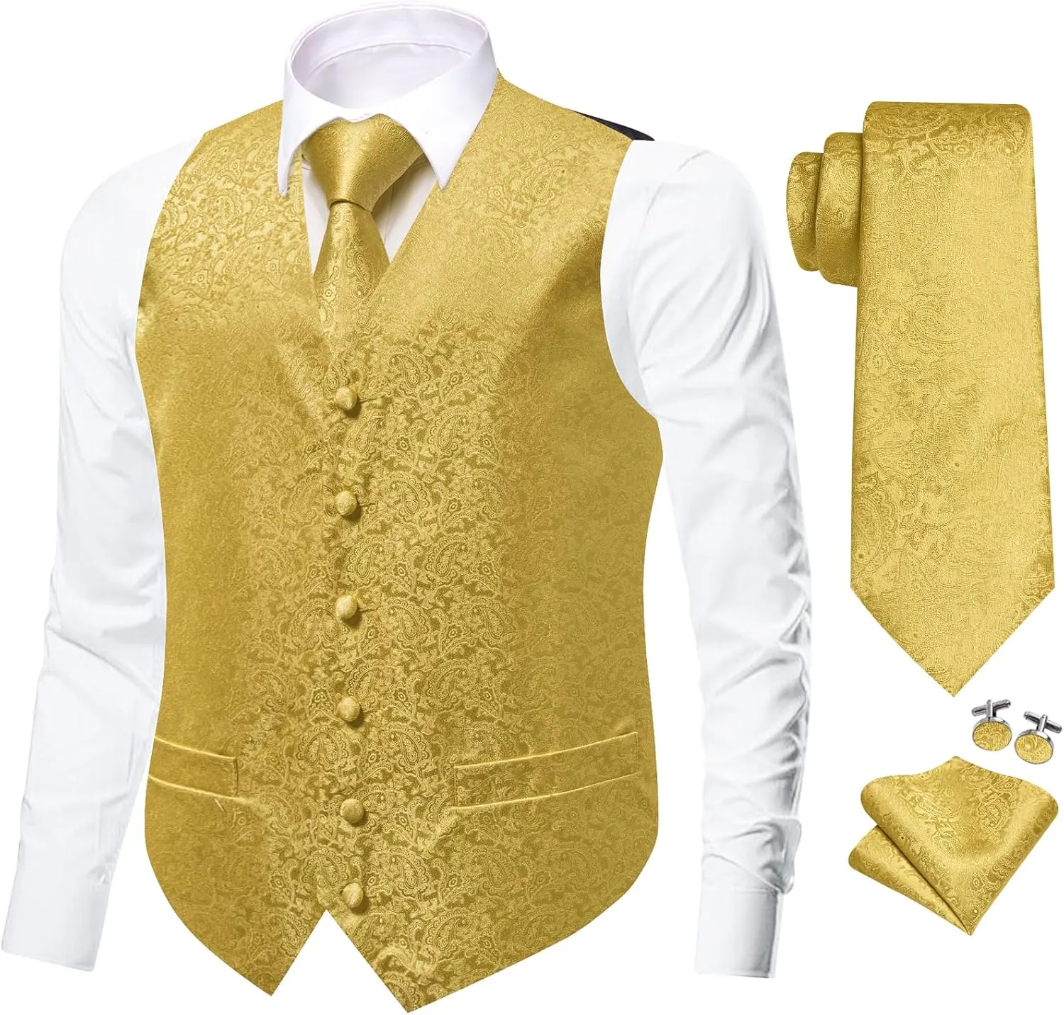 Dubulle Mens Suit Vest and Tie Set Paisley Floral Silk V-neck Waistcoats for Men with Necktie Wedding Tuxedo