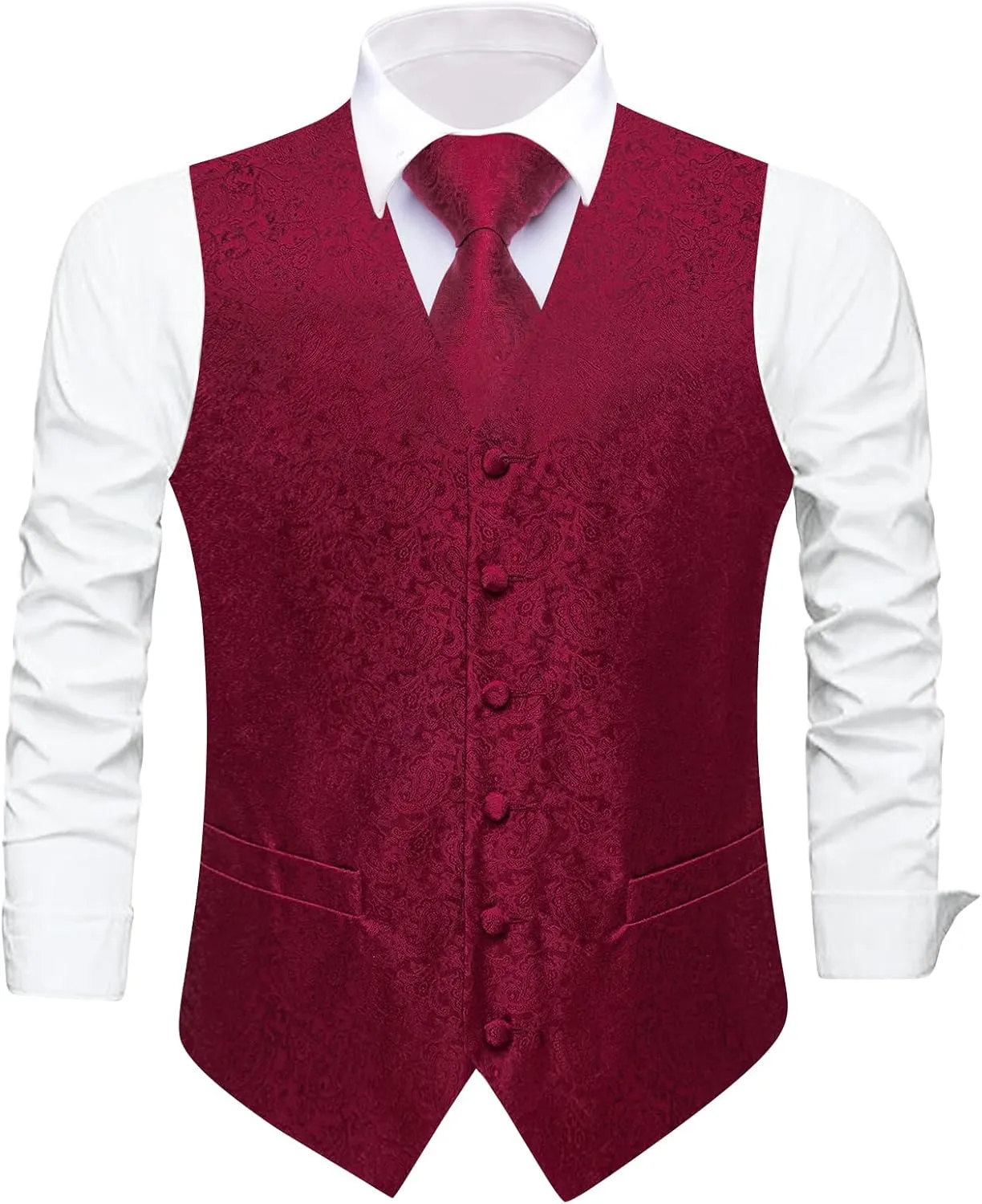 Dubulle Mens Suit Vest and Tie Set Paisley Floral Silk V-neck Waistcoats for Men with Necktie Wedding Tuxedo