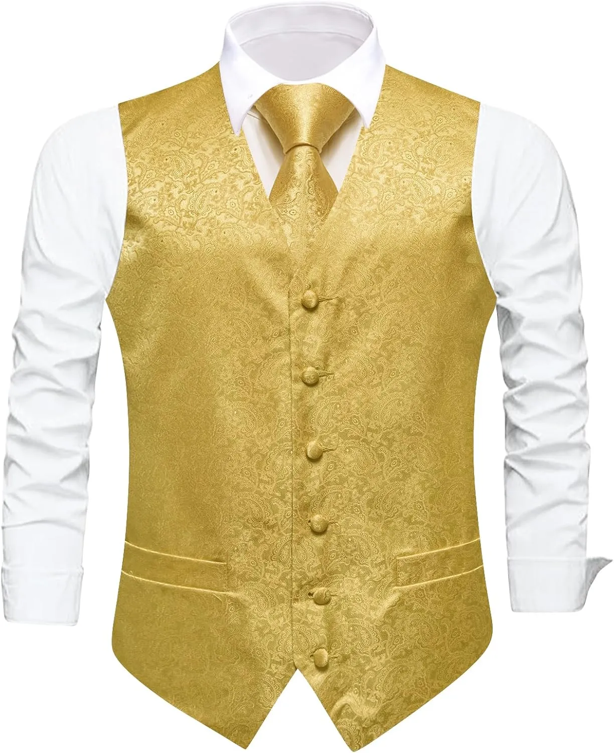 Dubulle Mens Suit Vest and Tie Set Paisley Floral Silk V-neck Waistcoats for Men with Necktie Wedding Tuxedo