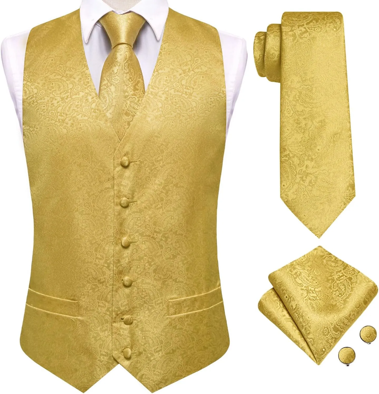 Dubulle Mens Suit Vest and Tie Set Paisley Floral Silk V-neck Waistcoats for Men with Necktie Wedding Tuxedo