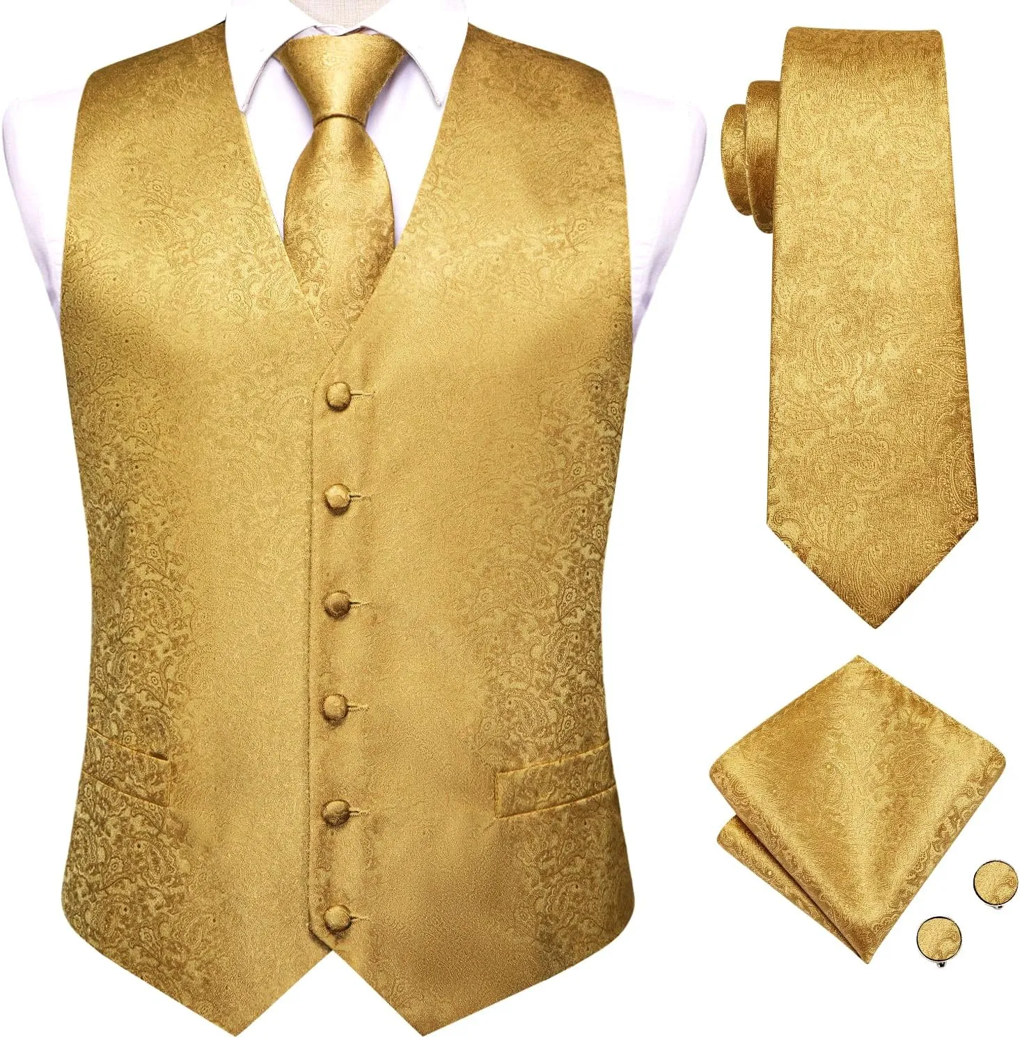 Dubulle Mens Suit Vest and Tie Set Paisley Floral Silk V-neck Waistcoats for Men with Necktie Wedding Tuxedo