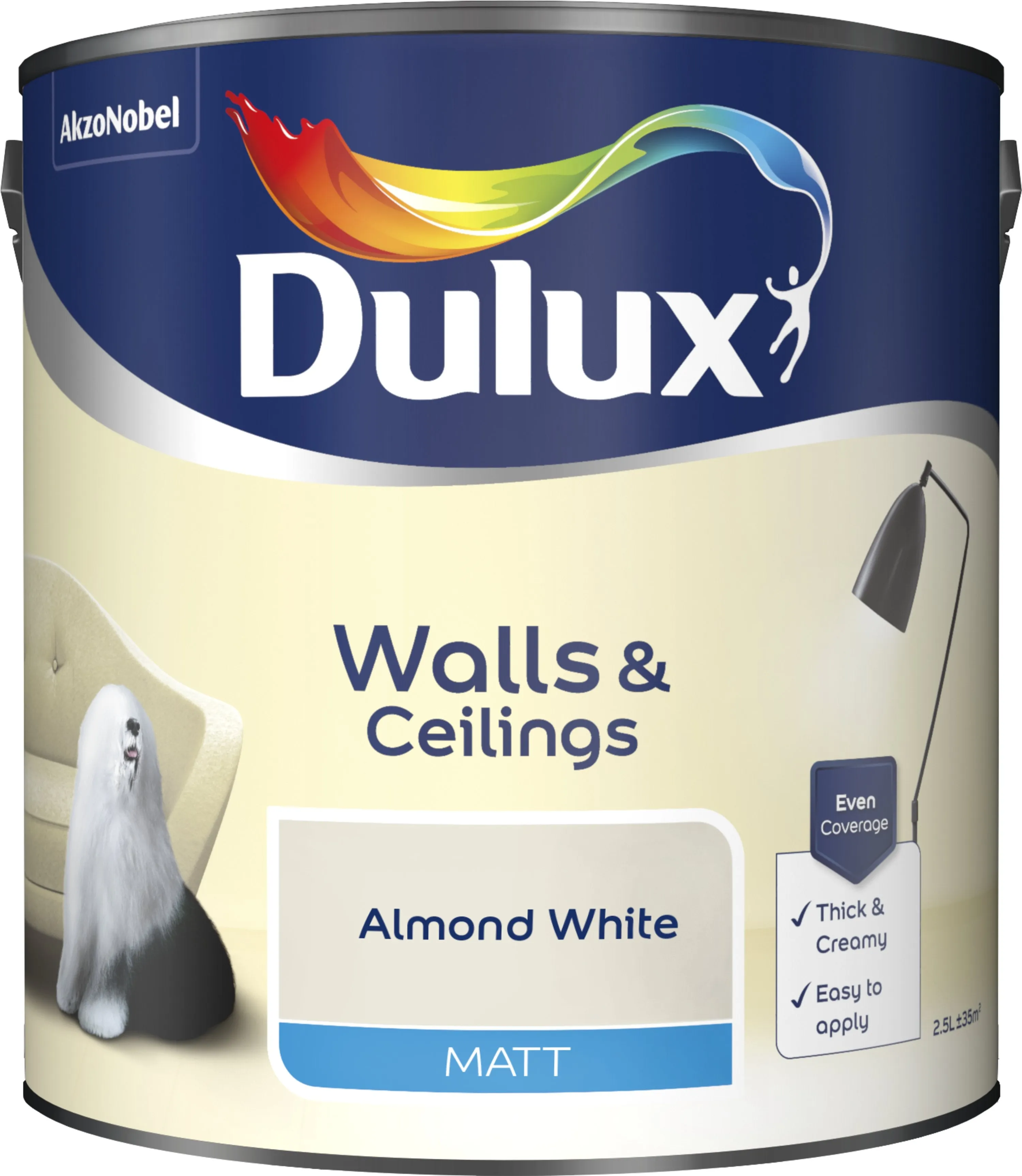 Dulux Matt Emulsion Paint For Walls And Ceilings - Almond White 2.5L