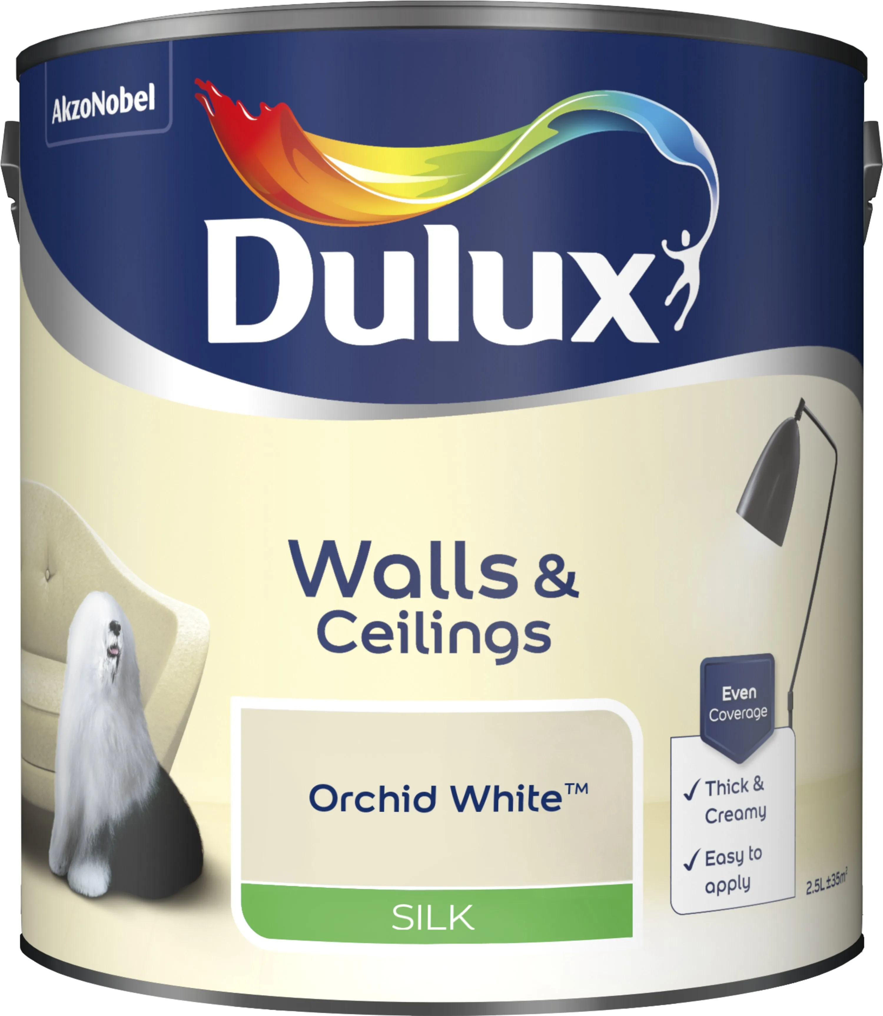 Dulux Silk Emulsion Paint For Walls And Ceilings - Orchid White 2.5L