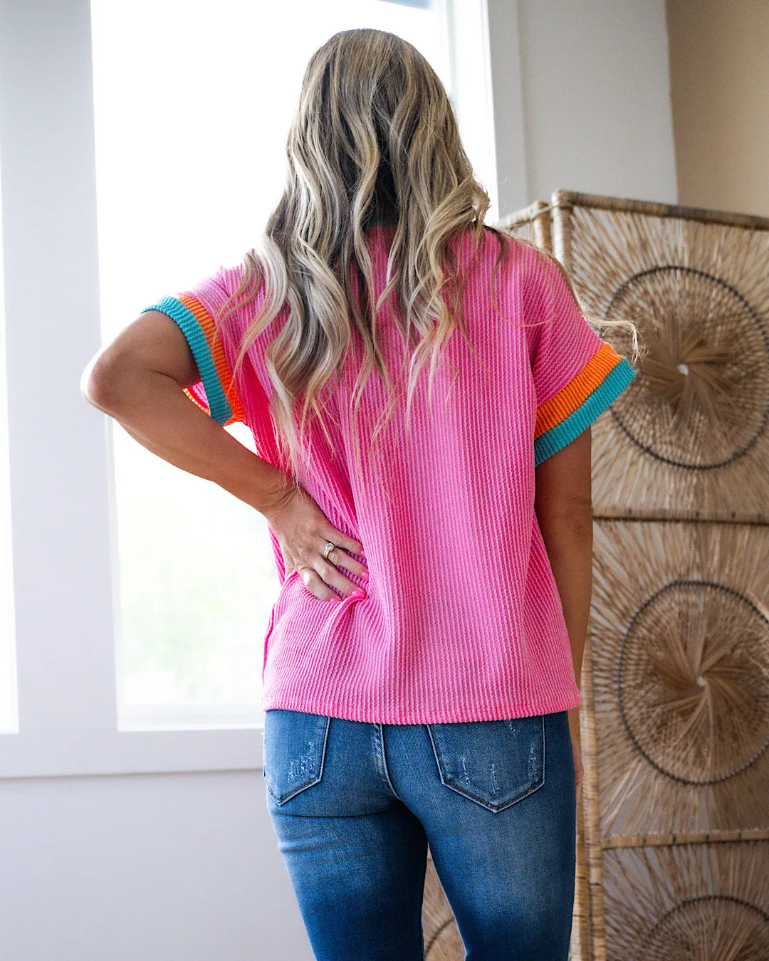Ella Corded Color Block Top - Pink & Turquoise FINAL SALE