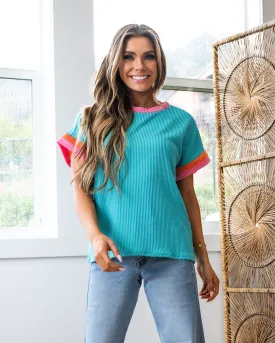 Ella Corded Color Block Top - Turquoise & Pink FINAL SALE