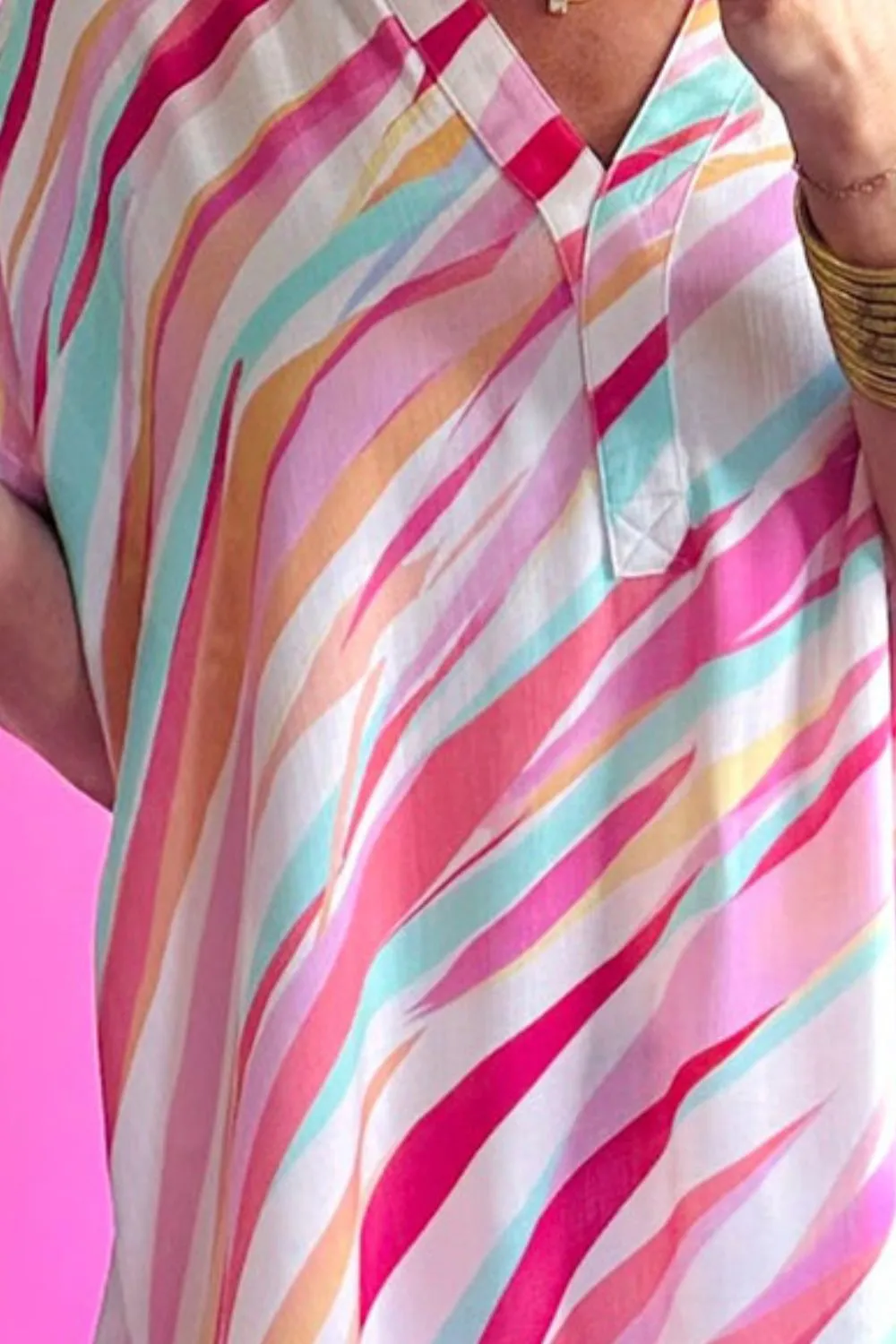 Explore More Collection - Color Block V-Neck Half Sleeve Blouse