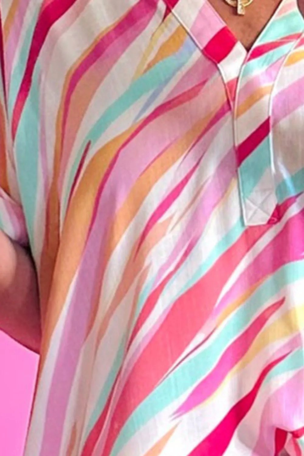 Explore More Collection - Color Block V-Neck Half Sleeve Blouse