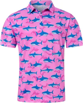 Fanient Men Golf Polo Shirts Short Sleeve 3D Printed Dry Fit Moisture Wicking 4-Way Stretch Summer Athletic Polo Shirts