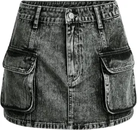 Floerns Women's High Waisted Denim Mini Skirt Flap Pocket Bodycon Jean Cargo Skirts