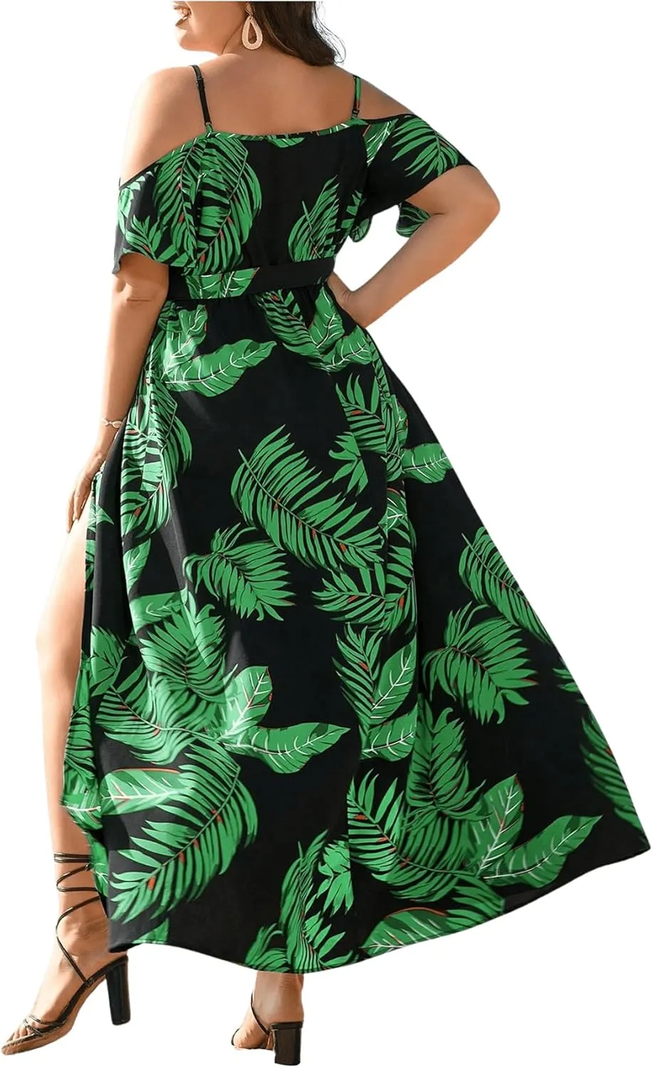 Floerns Women's Plus Size Cold Shoulder Short Sleeve Split Thigh Long Dress