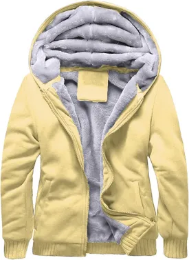 FOURSTEEDS Women's Solid Hooed Hoodies Thick Wool Lining Warm Winter Jacket Coats