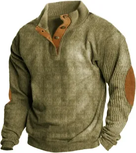 GOKKILRW Mens Waffle Sweatshirt Corduroy Shirts Casual Lapel Collar Button Up Pullover Thermal Sweater Casual Polo Sweatshirt