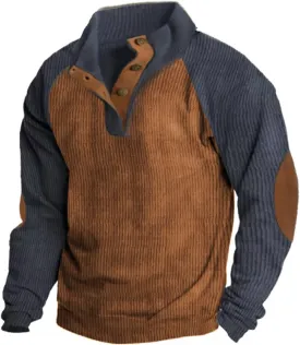 GOKKILRW Mens Waffle Sweatshirt Corduroy Shirts Casual Lapel Collar Button Up Pullover Thermal Sweater Casual Polo Sweatshirt