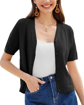 GRACE KARIN Women Short Sleeve Cropped Cardigan Crochet Knit Lightweight Button Down V Neck Bolero Sweater Top 2025