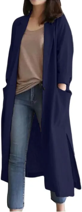 IDEALSANXUN Womens Long Cotton Linen Blazer Casual Spring Jackets Trench Coat