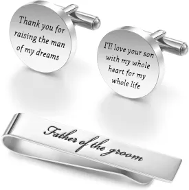 Jeka Father of The Bride and Groom Gifts - Wedding Tie Bars & Cufflinks - Keepsake Anniversary Jewelry for Men