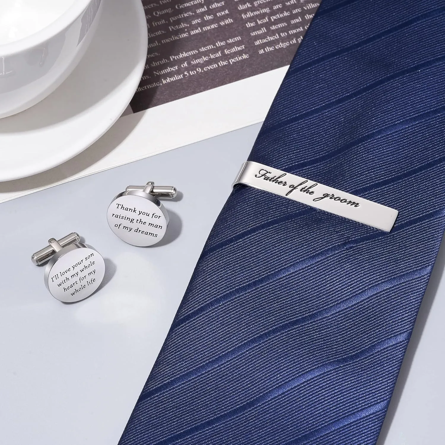 Jeka Father of The Bride and Groom Gifts - Wedding Tie Bars & Cufflinks - Keepsake Anniversary Jewelry for Men