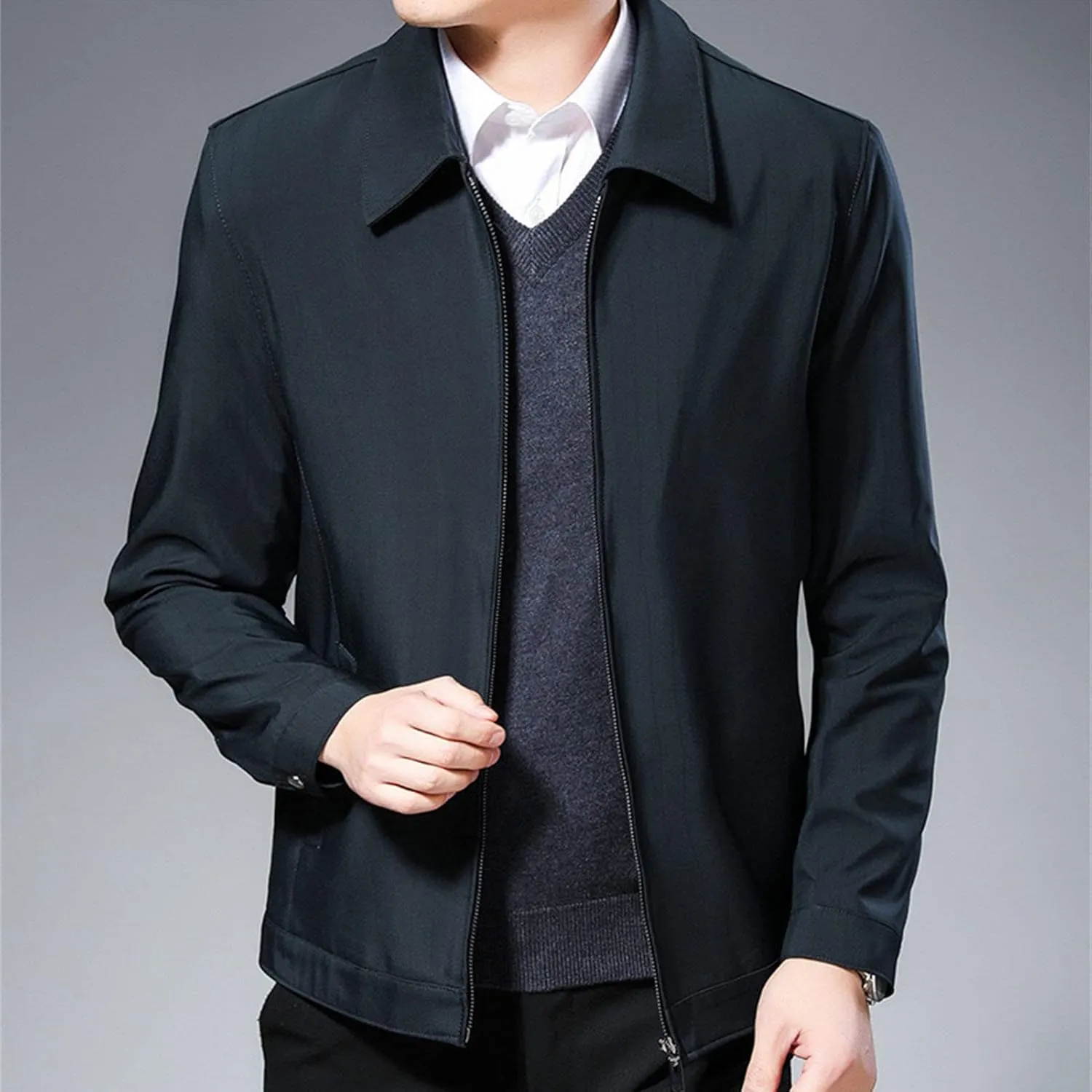 JEShifangjiusu Men'S Lightweight Lapel Windbreaker Casual Stretch Athletic Outdoor Coats Full Zip Bomber Jacket Outwear