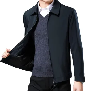 JEShifangjiusu Men'S Lightweight Lapel Windbreaker Casual Stretch Athletic Outdoor Coats Full Zip Bomber Jacket Outwear