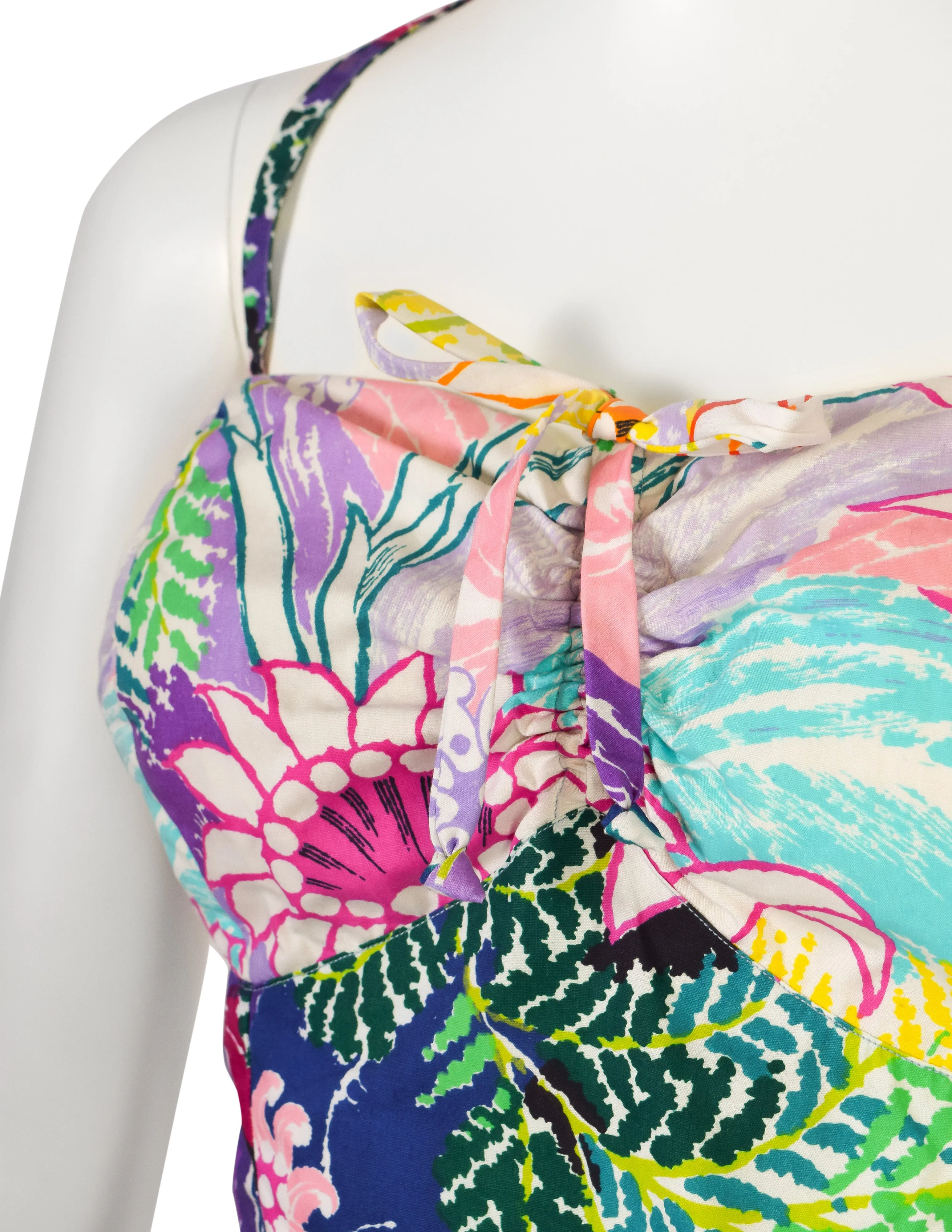 Kamehameha Mildred Park Vintage 1950s Incredible Vibrant Hawaiian Floral Cotton Wiggle Dress and Bolero Set