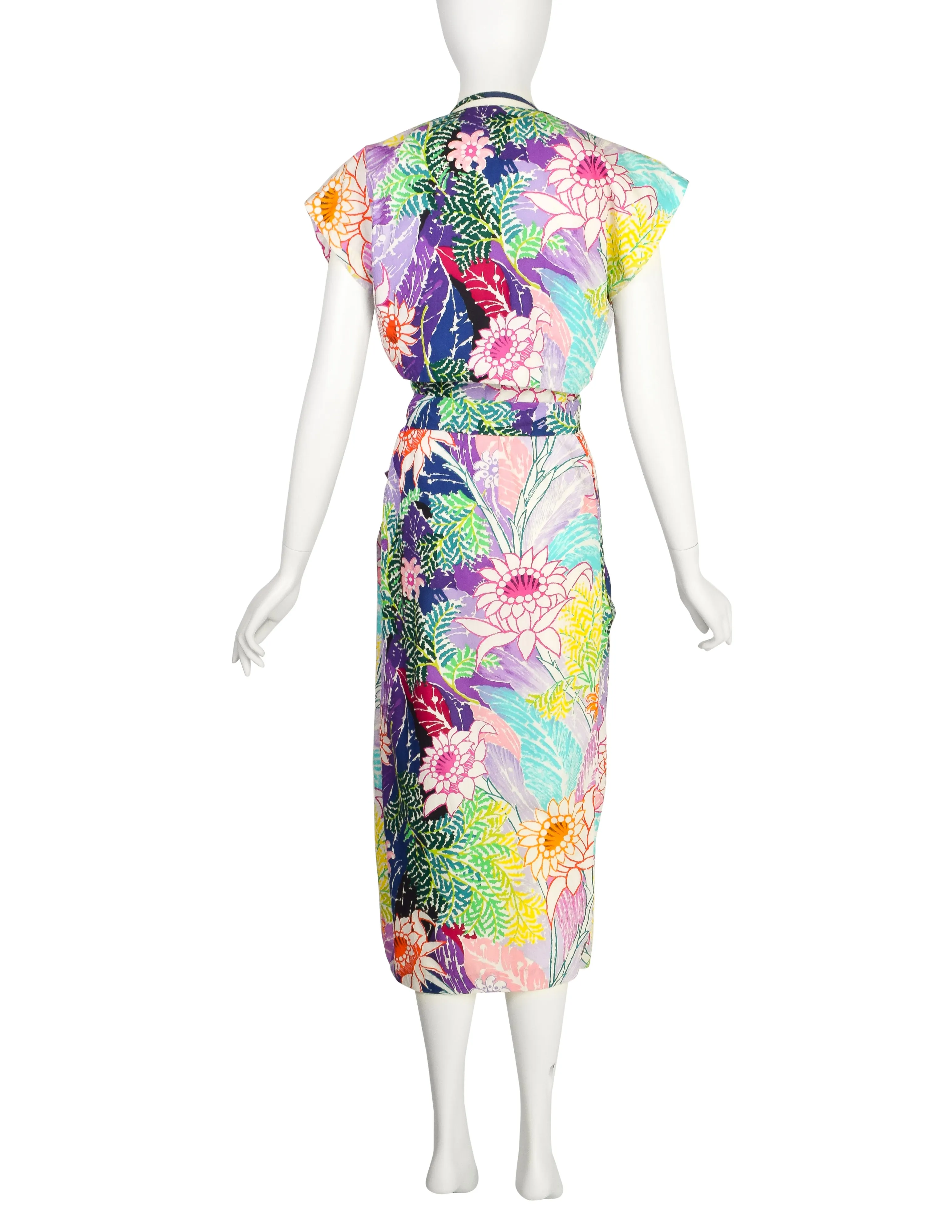 Kamehameha Mildred Park Vintage 1950s Incredible Vibrant Hawaiian Floral Cotton Wiggle Dress and Bolero Set
