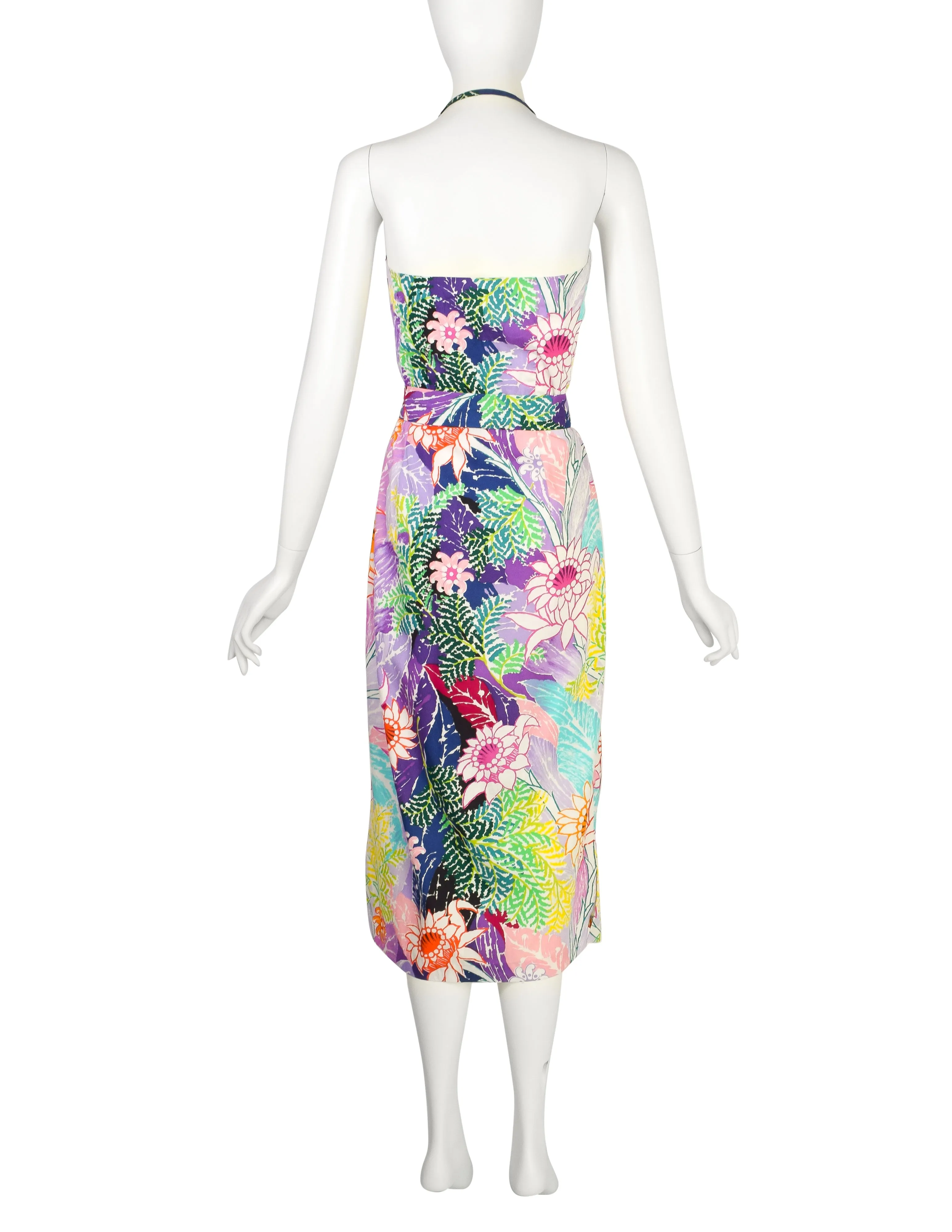 Kamehameha Mildred Park Vintage 1950s Incredible Vibrant Hawaiian Floral Cotton Wiggle Dress and Bolero Set