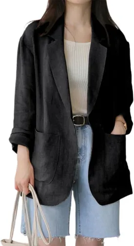 Kinghua Linen Blazer Women Casual Long Sleeve Jackets Spring Summer 2025 Lightweight Business Tops