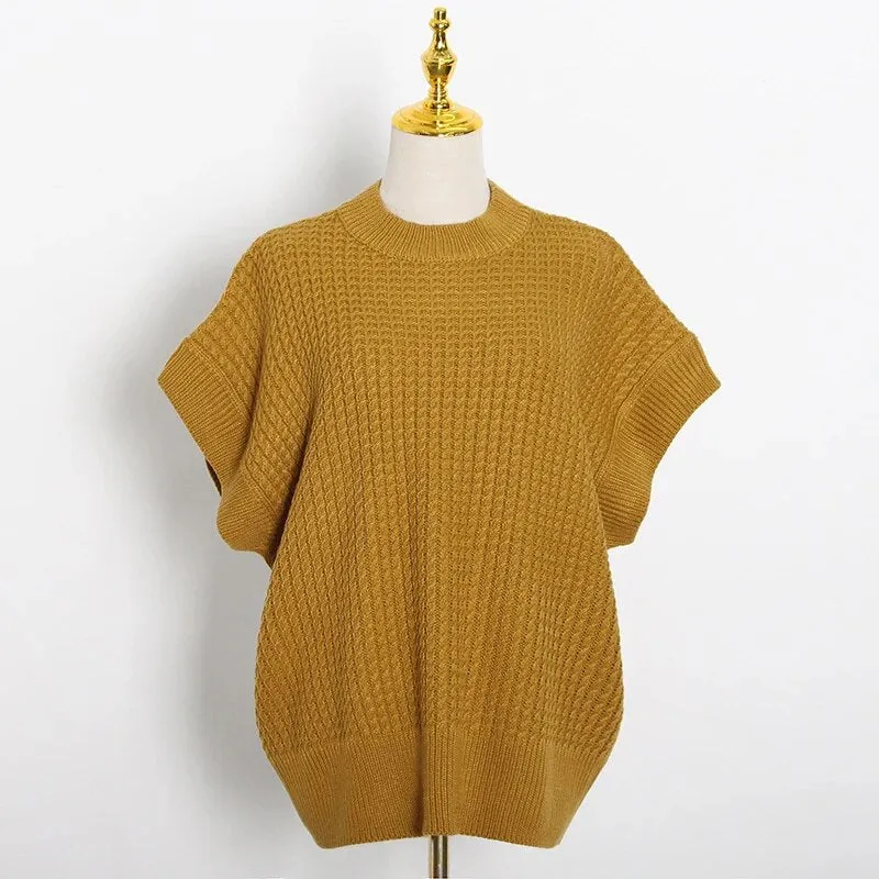 Knitting Minimalist Waistcoats For Women Round Neck Sleeveless Pullover Casual Loose Waistcoat Female Fashion